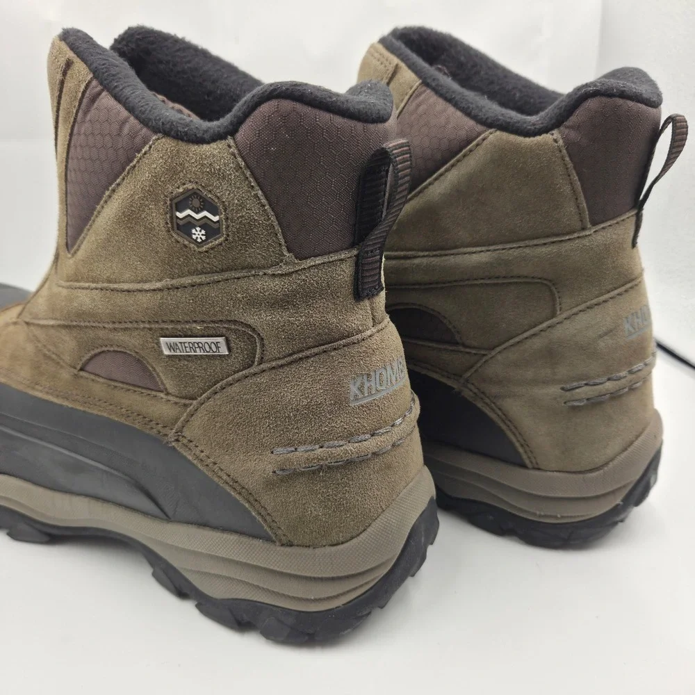 Khombu Mens Brown Waterproof Front Zip Winter Snow Duck Boots Size 13